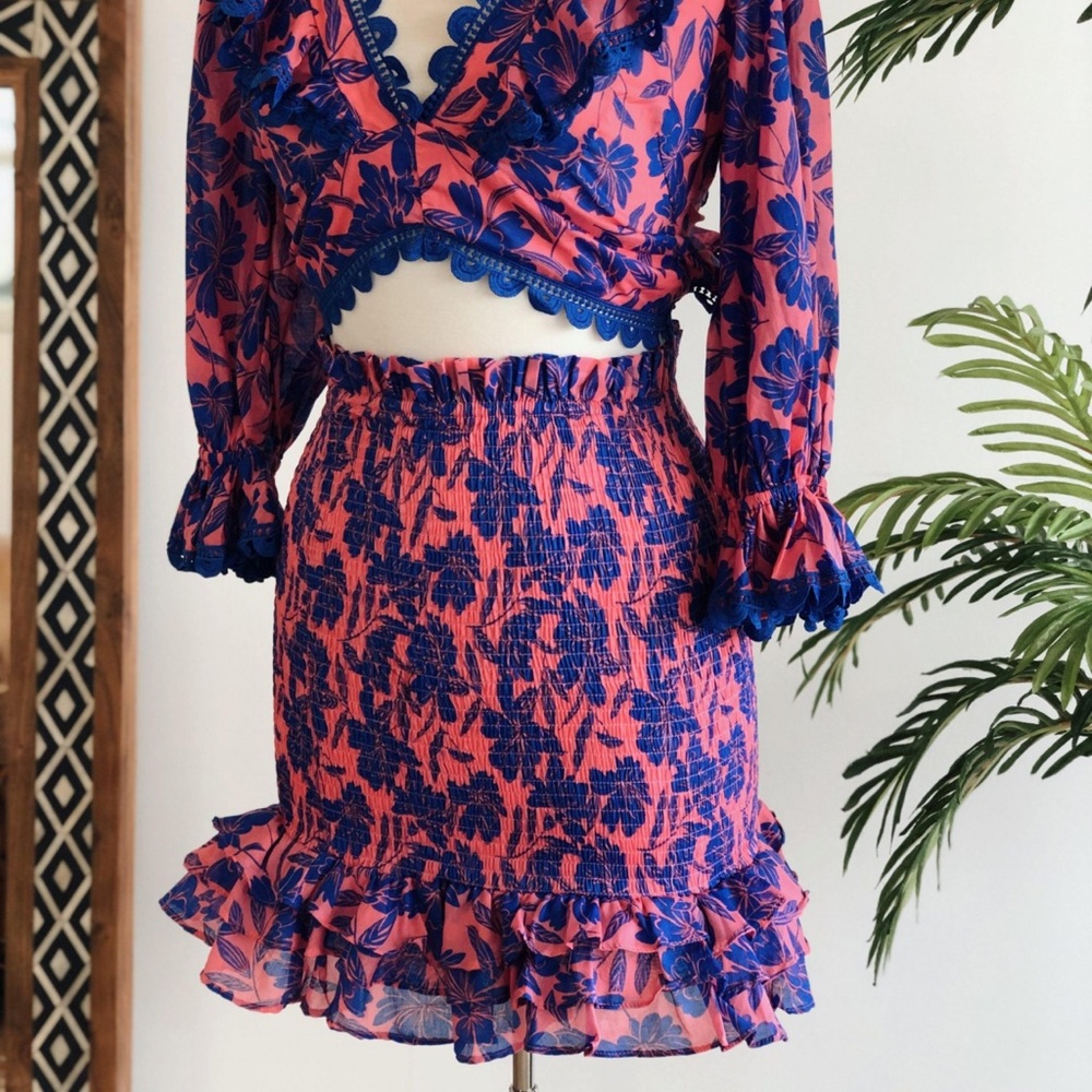 Fancy D Boutique Olivaceous Vibrant Pink and Navy Floral Crop Top